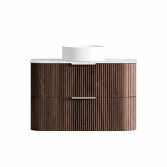 BV75 Plywood Fluted Walnut Wall Hung Curve Vanity