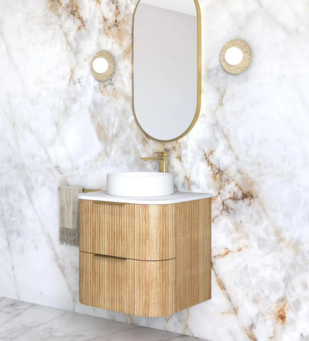 BV74 Plywood Fluted Oak Wall Hung Curve Vanity