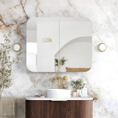 Soft Square Mirror Cabinet Pencil Edge 900/1200/1500/1800mm - Matte White / Natural Oak / Sable Walnut