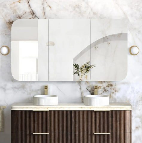 Soft Square Mirror Cabinet Pencil Edge 900/1200/1500/1800mm - Matte White / Natural Oak / Sable Walnut