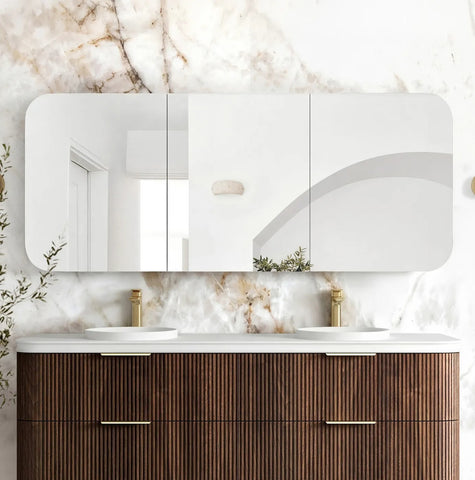 Soft Square Mirror Cabinet Pencil Edge 900/1200/1500/1800mm - Matte White / Natural Oak / Sable Walnut