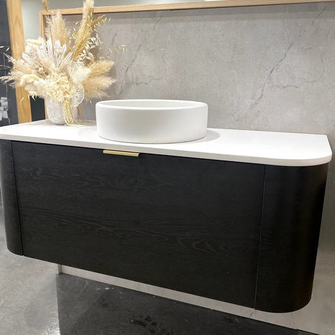 BV73 Curved Black Oak Wall Hung Vanity - 600 / 750 / 900 / 1200 / 1500 / 1800mm