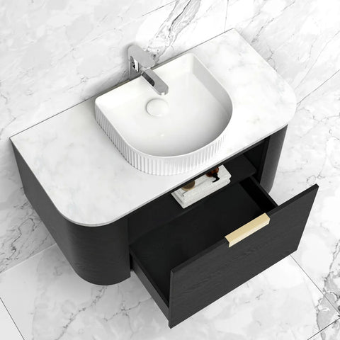 BV73 Curved Black Oak Wall Hung Vanity - 600 / 750 / 900 / 1200 / 1500 / 1800mm
