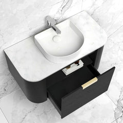 BV73 Curved Black Oak Wall Hung Vanity - 600 / 750 / 900 / 1200 / 1500 / 1800mm