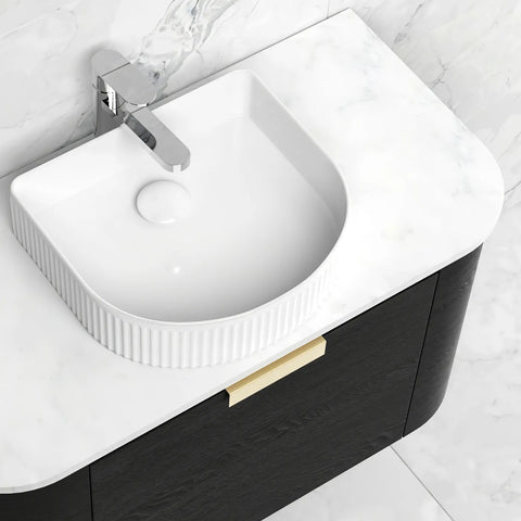 BV73 Curved Black Oak Wall Hung Vanity - 600 / 750 / 900 / 1200 / 1500 / 1800mm