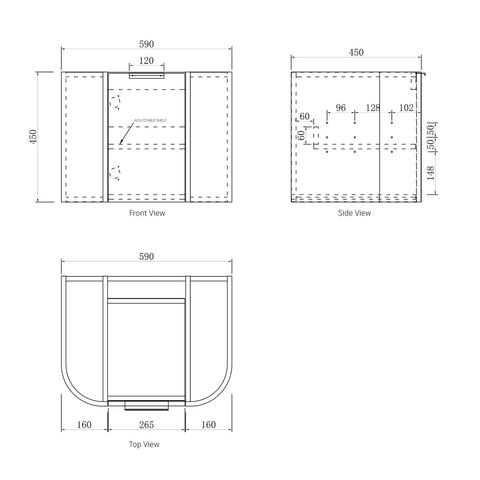 BV73 Curved Black Oak Wall Hung Vanity - 600 / 750 / 900 / 1200 / 1500 / 1800mm