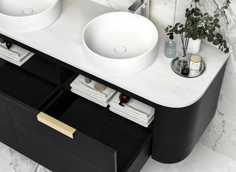 BV73 Curved Black Oak Wall Hung Vanity - 600 / 750 / 900 / 1200 / 1500 / 1800mm