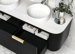 BV73 Curved Black Oak Wall Hung Vanity - 600 / 750 / 900 / 1200 / 1500 / 1800mm
