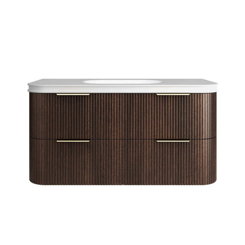 BV75 Plywood Fluted Walnut Wall Hung Curve Vanity