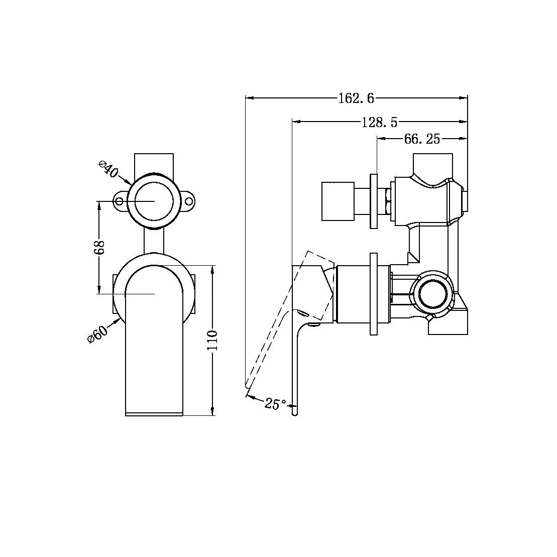 NERO Bianca Shower / Bath Mixer with Separate Diverter - Various Colours