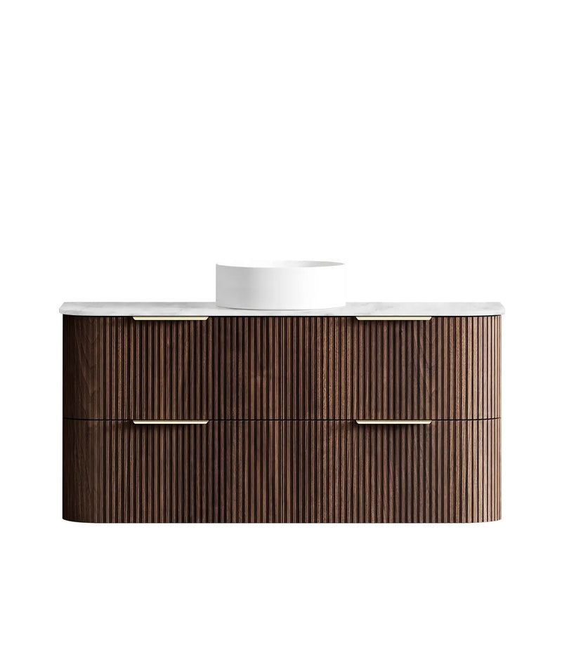 BV75 Plywood Fluted Walnut Wall Hung Curve Vanity - 600 / 750 / 900 / 1200 / 1500 / 1800mm