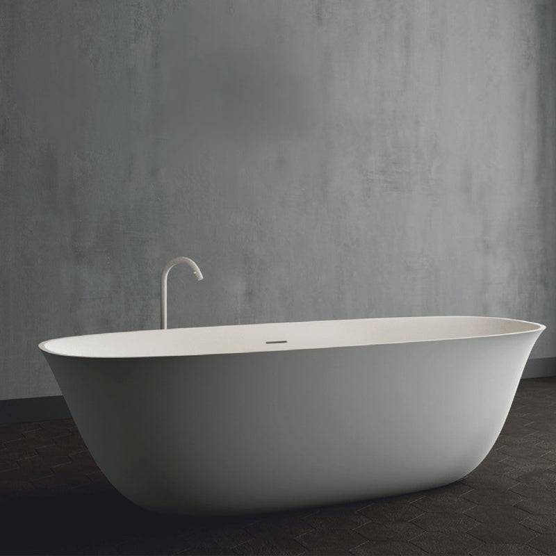 Signature Oval Solid Surface Freestanding Bath 1650mm with Overflow - Matte White