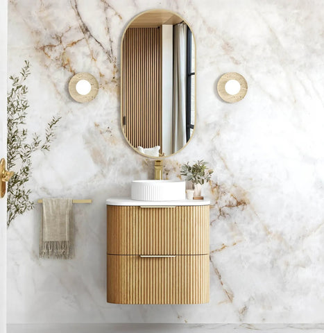 BV74 Plywood Fluted Oak Wall Hung Curve Vanity