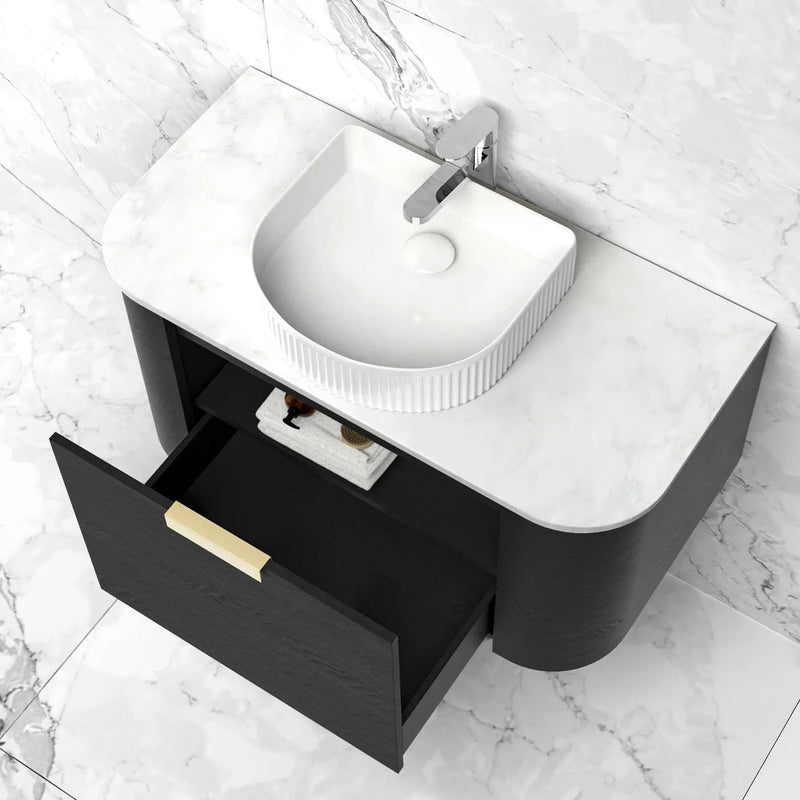BV73 Curved Black Oak Wall Hung Vanity - 600 / 750 / 900 / 1200 / 1500 / 1800mm