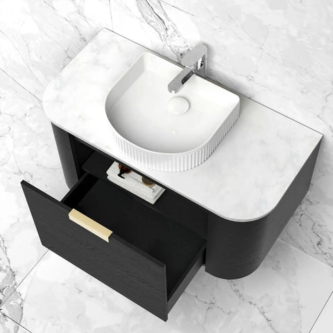 BV73 Curved Black Oak Wall Hung Vanity - 600 / 750 / 900 / 1200 / 1500 / 1800mm