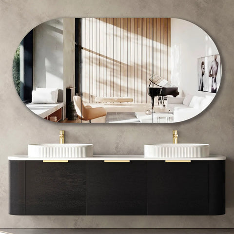 BV73 Curved Black Oak Wall Hung Vanity - 600 / 750 / 900 / 1200 / 1500 / 1800mm