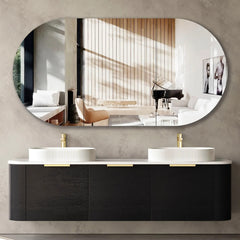 BV73 Curved Black Oak Wall Hung Vanity - 600 / 750 / 900 / 1200 / 1500 / 1800mm