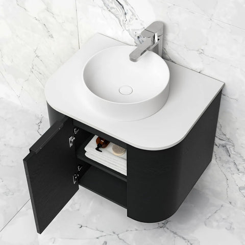 BV73 Curved Black Oak Wall Hung Vanity - 600 / 750 / 900 / 1200 / 1500 / 1800mm