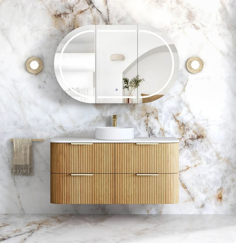 BV74 Plywood Fluted Oak Wall Hung Curve Vanity