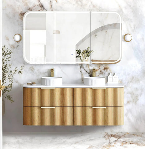 BV74 Plywood Fluted Oak Wall Hung Curve Vanity