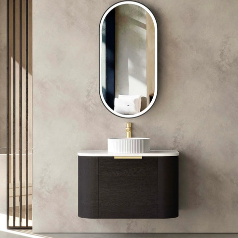 BV73 Curved Black Oak Wall Hung Vanity - 600 / 750 / 900 / 1200 / 1500 / 1800mm