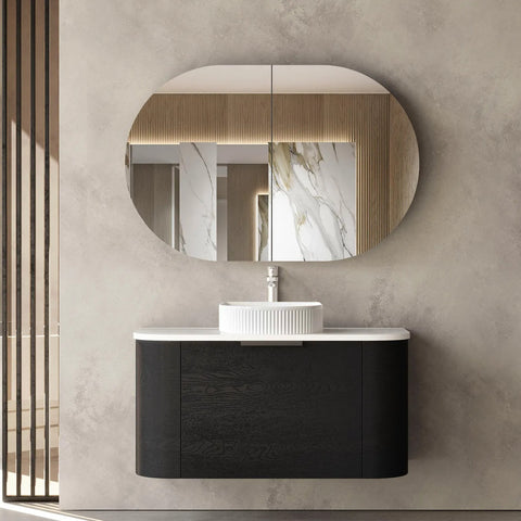 BV73 Curved Black Oak Wall Hung Vanity - 600 / 750 / 900 / 1200 / 1500 / 1800mm