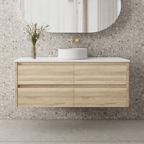 BV95WH Natural Oak Fingerpull Wall Hung Vanity - 600 / 750 / 900 / 1200 / 1500mm