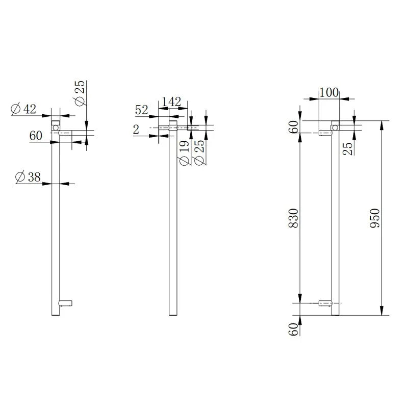 Round Vertical Heated Towel Rail 42 x 950mm - Various Colours