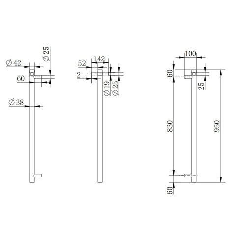 Round Vertical Heated Towel Rail 42 x 950mm - Various Colours