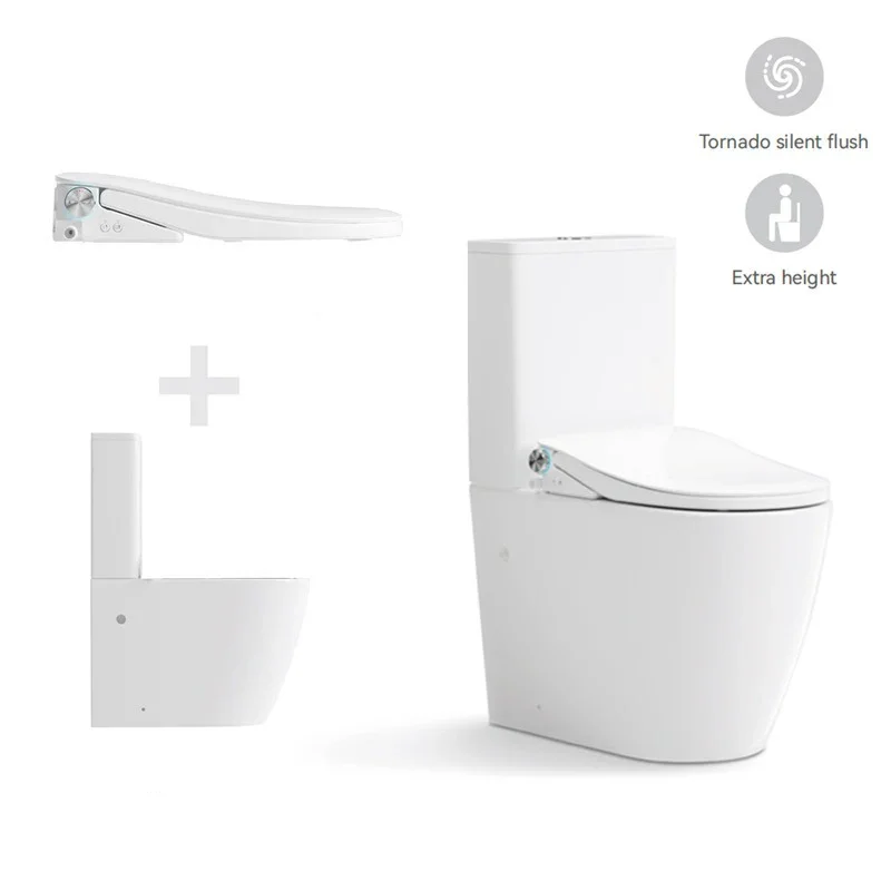 Raised Height Back To Wall Tornado Rimless Flush Toilet Suite with Smart Remote Bidet Seat - White (4 Star)