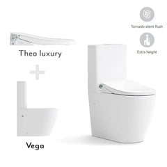 LF Raised Height Back To Wall Tornado Rimless Flush Toilet Suite with Smart Remote Bidet Seat - White (4 Star)