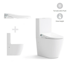 Raised Height Back To Wall Tornado Rimless Flush Toilet Suite with Smart Remote Bidet Seat - White (4 Star)