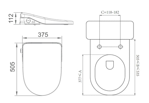 Raised Height Back To Wall Tornado Rimless Flush Toilet Suite with Smart Remote Bidet Seat - White (4 Star)
