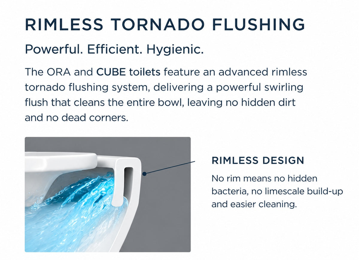 Ora Back To Wall Tornado Rimless Flush Toilet Suite with Soft Close Seat - White (4 Star)