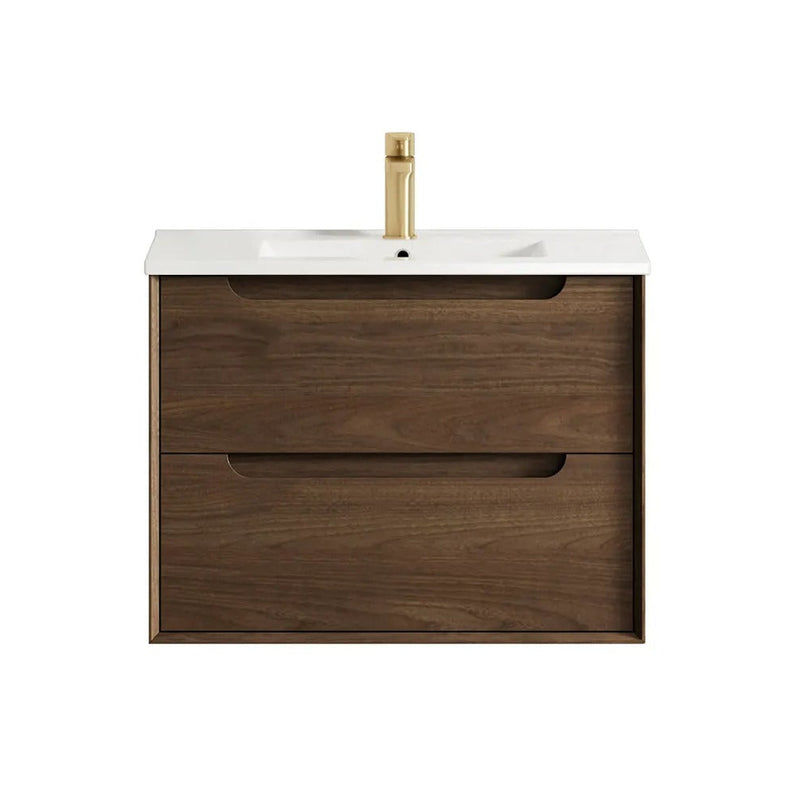 BV99WH Dark Walnut Fingerpull Wall Hung Vanity - 600 / 750 / 900 / 1200 / 1500mm
