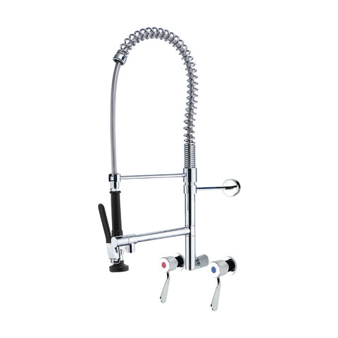 Gentec JETFLF3000W Lead Free DZR Brass Wall Mounted Pre-Rinse Unit w/ Pot Filler, Recess Adaptors and 100mm Lever Handles – Woolworths Model