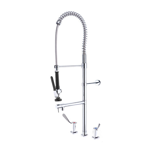 Gentec JETFLF4000 Lead Free DZR Brass Hob Mounted Pre-Rinse Unit w/ Pot Filler, Control Valves and 100mm Lever Handles