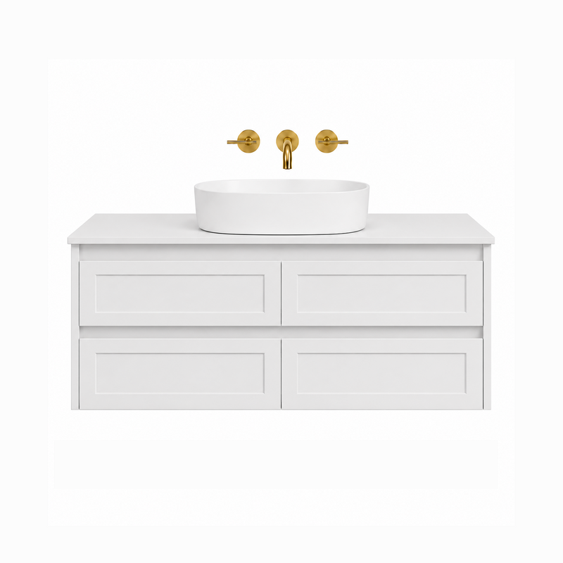 BV97WH (490mm Cabinet) Kimberley Matt White Shaker Wall Hung Vanity - 900 / 1200 / 1500mm