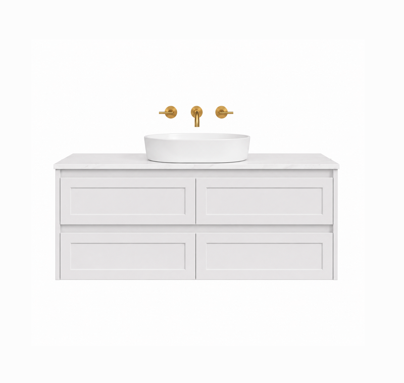 BV97WH (490mm Cabinet) Kimberley Matt White Shaker Wall Hung Vanity - 900 / 1200 / 1500mm