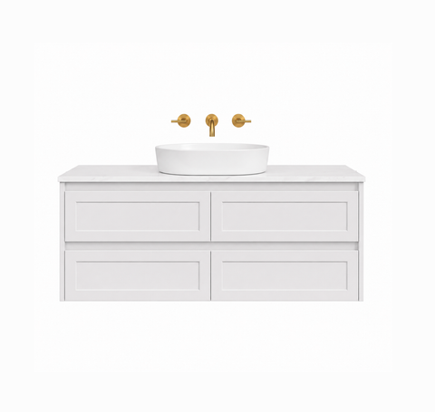 BV97WH (490mm Cabinet) Kimberley Matt White Shaker Wall Hung Vanity - 900 / 1200 / 1500mm