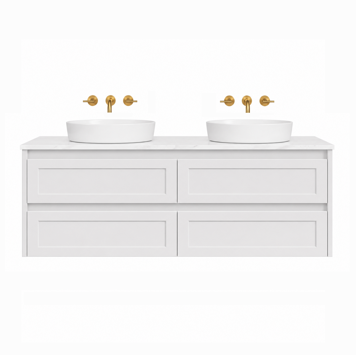 BV97WH (490mm Cabinet) Kimberley Matt White Shaker Wall Hung Vanity - 900 / 1200 / 1500mm
