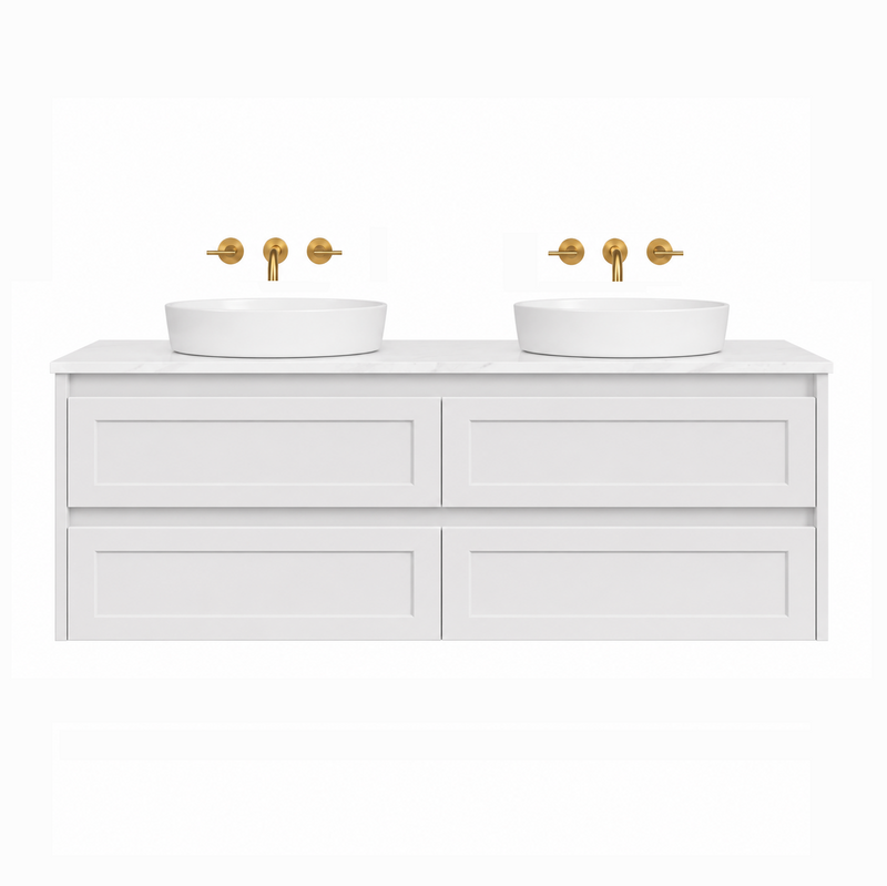 BV97WH (490mm Cabinet) Kimberley Matt White Shaker Wall Hung Vanity - 900 / 1200 / 1500mm