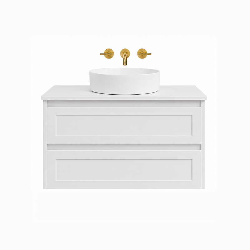 BV97WH (490mm Cabinet) Kimberley Matt White Shaker Wall Hung Vanity - 900 / 1200 / 1500mm
