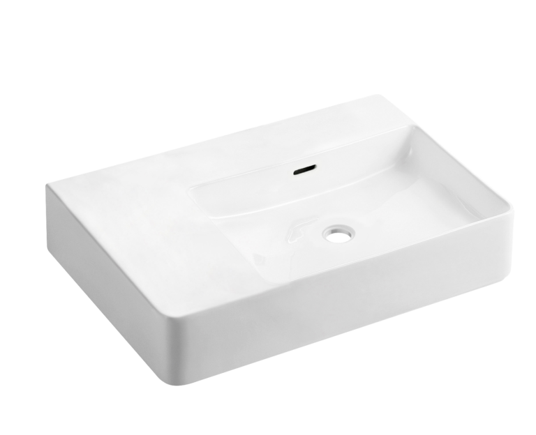 Milano Gloss White Wall Hung Ceramic Basin (No Taphole) 605x420mm - Left Hand / Right Hand