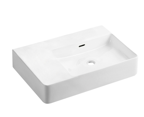 Milano Gloss White Wall Hung Ceramic Basin (No Taphole) 605x420mm - Left Hand / Right Hand