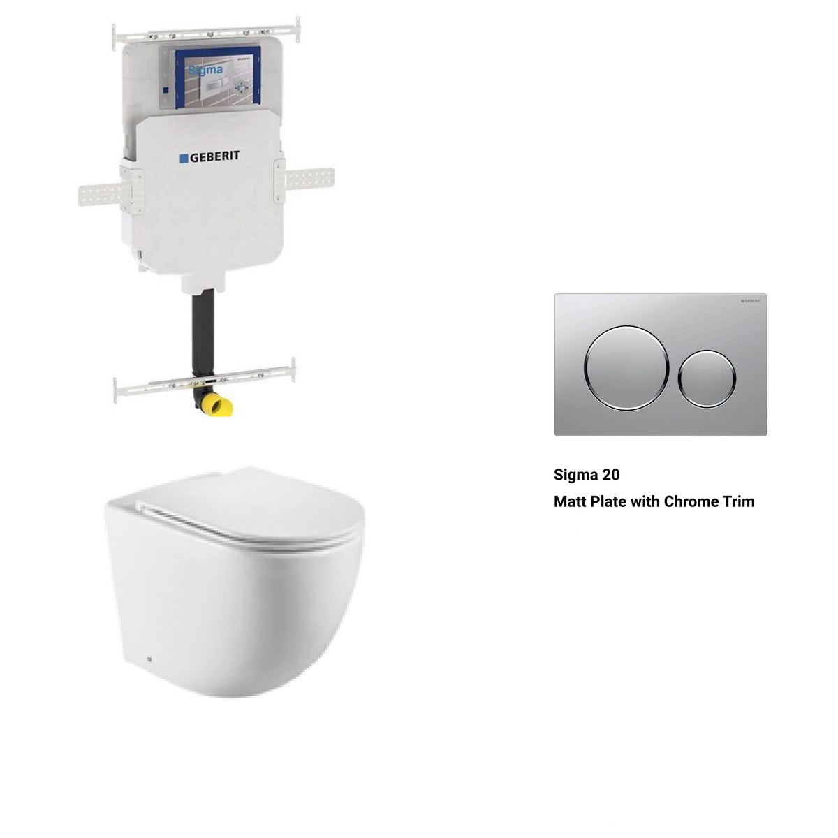 Geberit In Wall Package - Tornado Rimless Floor Pan, Inwall Cistern and Button