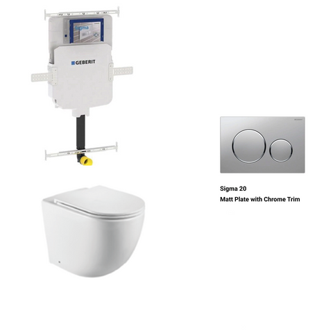 Geberit In Wall Package - Tornado Rimless Floor Pan, Inwall Cistern and Button