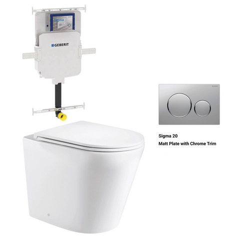 Geberit In Wall Package - Tornado Rimless Floor Pan, Inwall Cistern and Button
