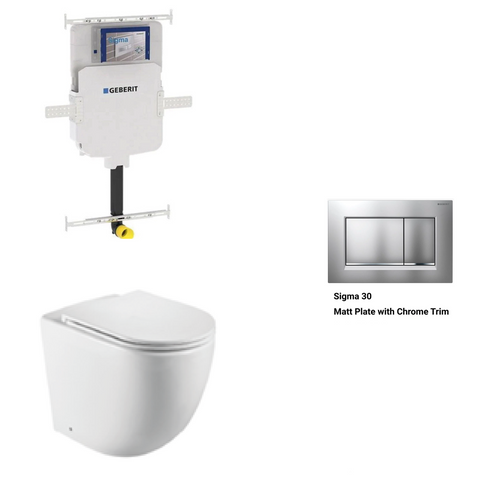 Geberit In Wall Package - Tornado Rimless Floor Pan, Inwall Cistern and Button