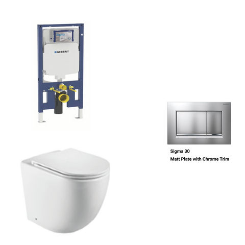 Geberit In Wall Package - Tornado Rimless Wall Hung Pan, Inwall Cistern and Button